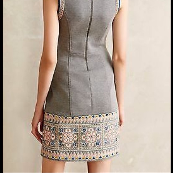 Anthropologie Maeve Grey Embroidered Sleeveless Dress - Picture 3 of 12